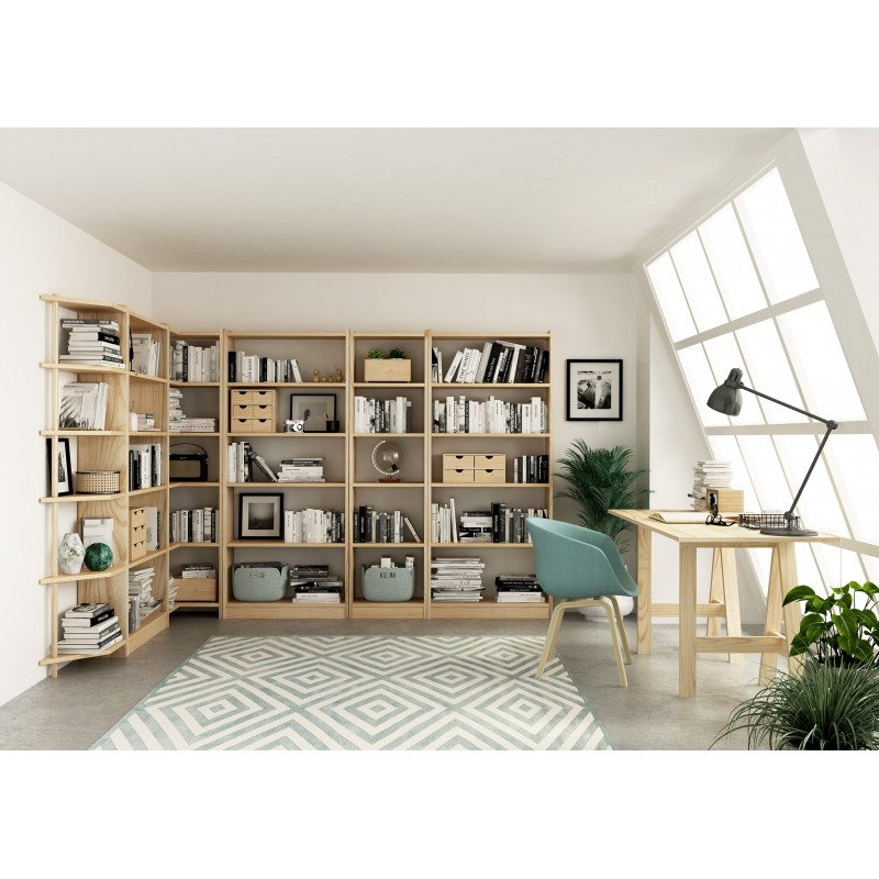 Bibliothèque Gala en pin avec 4 tablettes et 49,6 cm de large