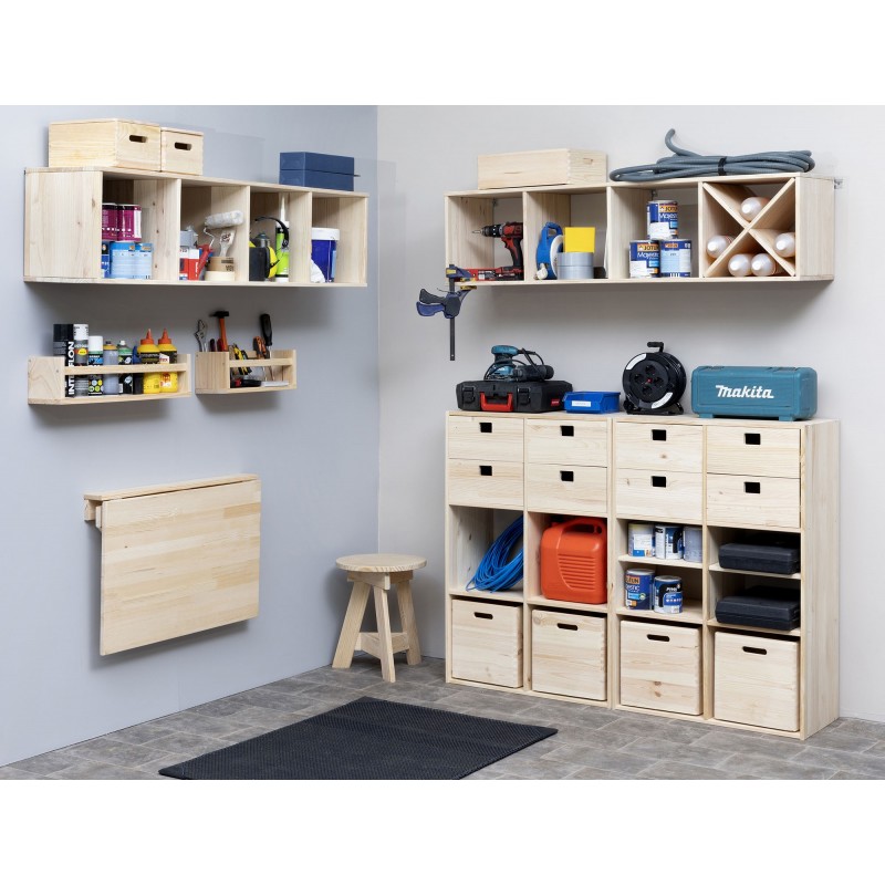 Table Murale Pliante MACCHIA | Avec étagères Et Tableau à Craie | Bois Et Noir | Pour 2 Personnes | Idéal Petit Espace