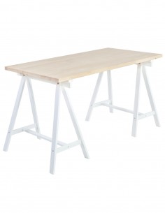 Table de bureau en bois avec tréteaux blancs DECO