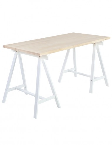 Table de bureau en bois avec tréteaux blancs DECO - Astideco