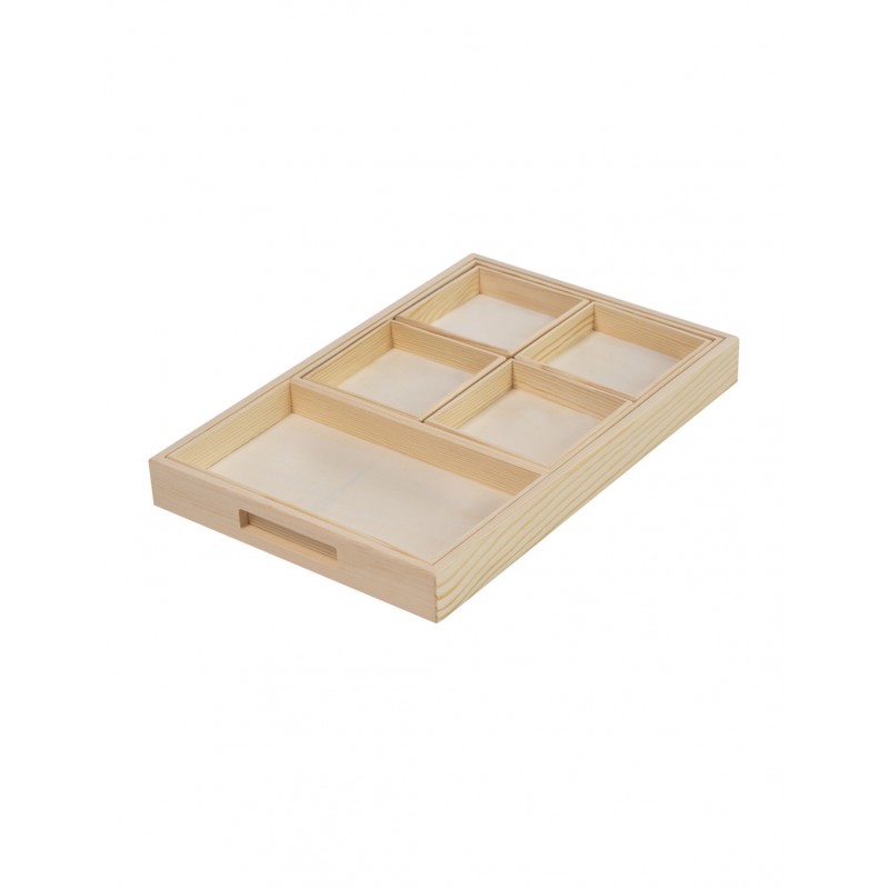 Plateau organisateur en bois avec 7 compartiments Montessori - 45,5x29,5x4,5 cm