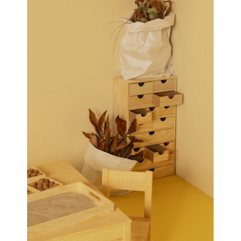 Plateau organisateur en bois avec 7 compartiments Montessori - 45,5x29,5x4,5 cm