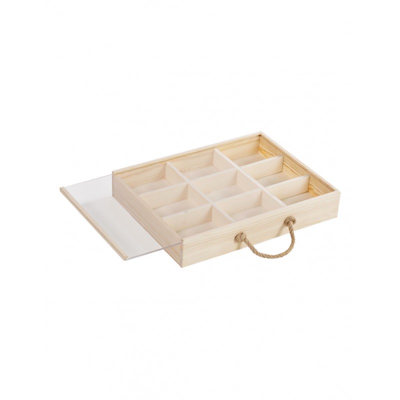 Grande boîte en bois avec 9 sections Montessori - 49,5x37,5x8 cm