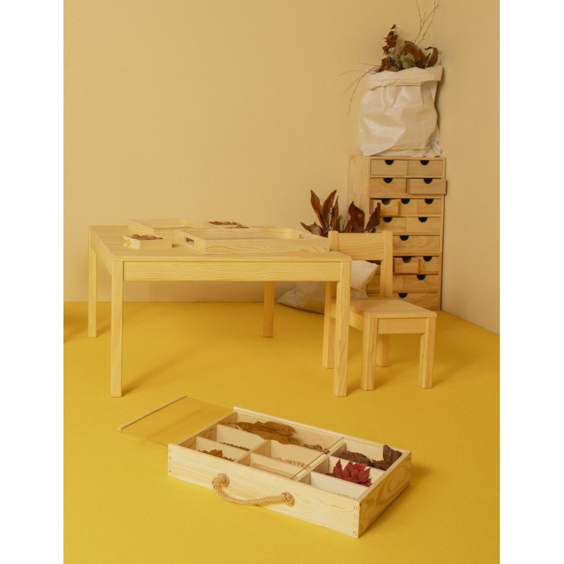 Grande boîte en bois avec 9 sections Montessori - 49,5x37,5x8 cm