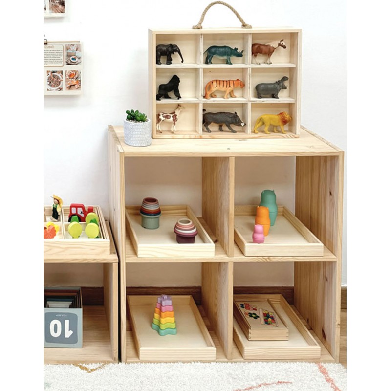 Grande boîte en bois avec 9 sections Montessori - 49,5x37,5x8 cm