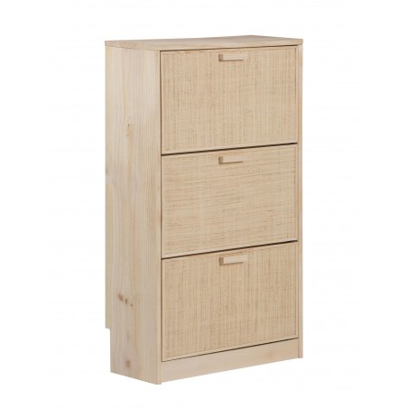 Meuble à chaussures en raphia et en bois naturel AURA – 3 abattants