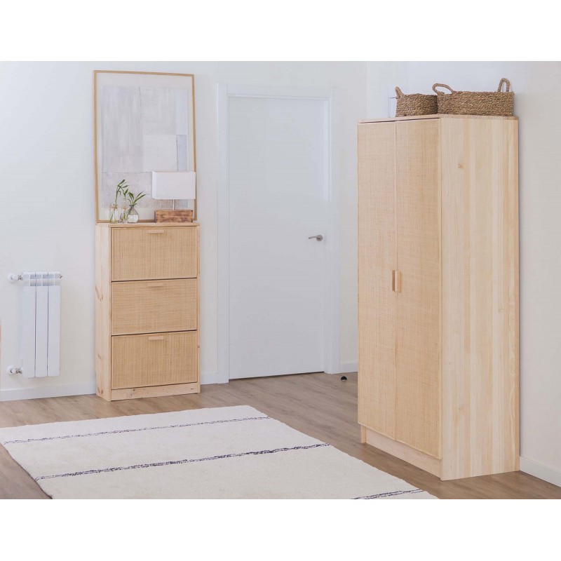 Meuble à chaussures en raphia et en bois naturel AURA – 3 abattants