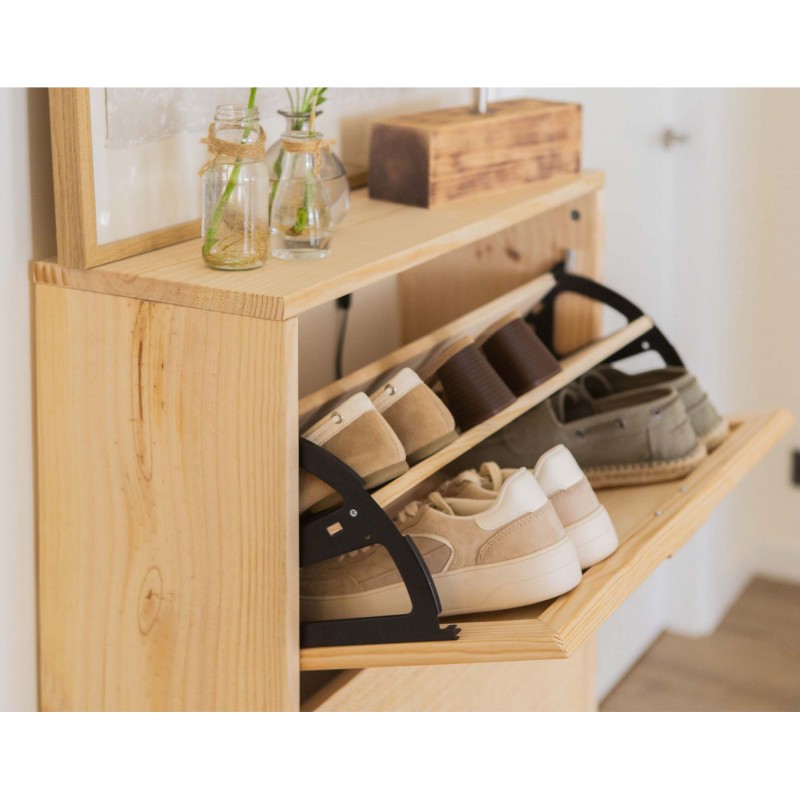 Meuble à chaussures en raphia et en bois naturel AURA – 3 abattants