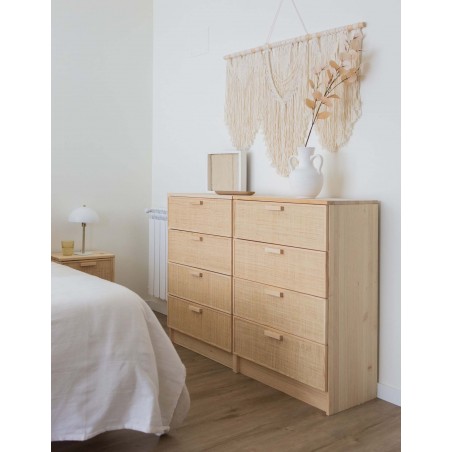 Commode en raphia et en bois naturel AURA