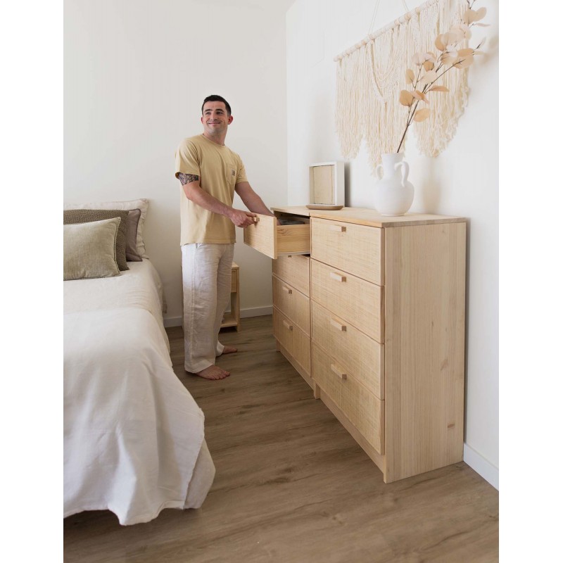 Commode en raphia et en bois naturel AURA