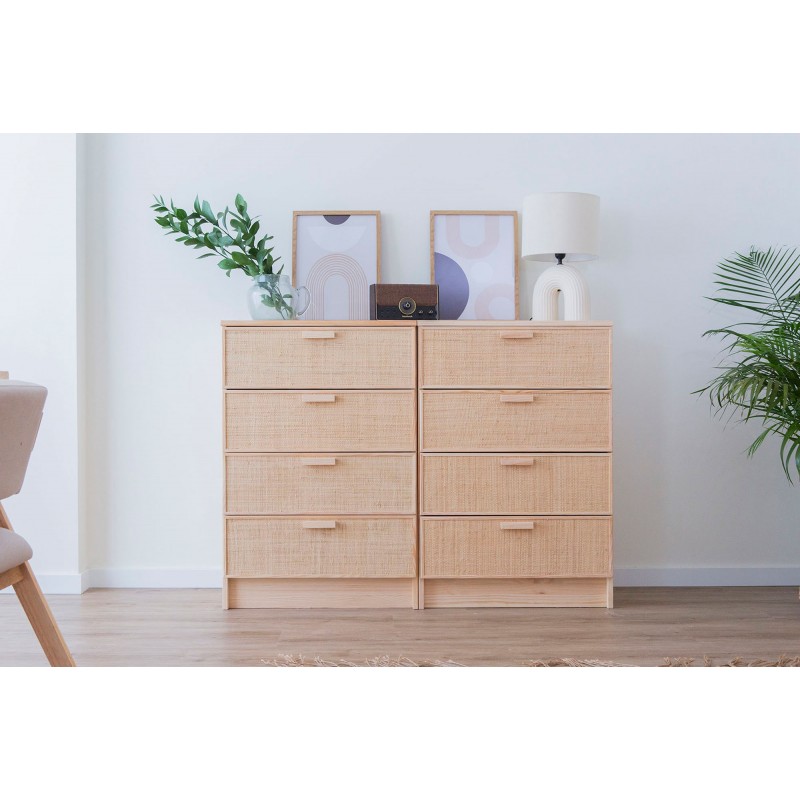 Commode en raphia et en bois naturel AURA