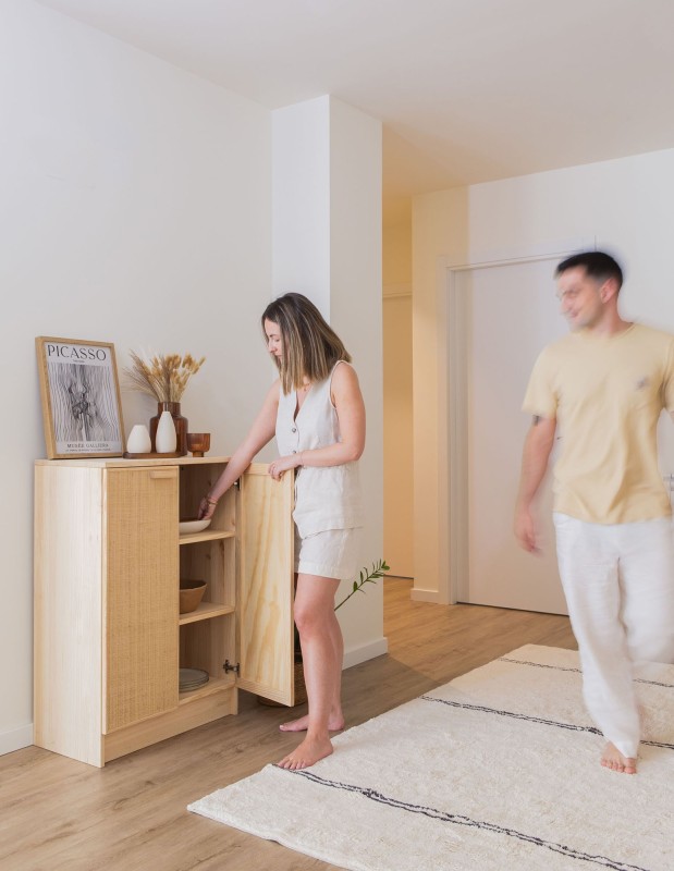 Buffet en raphia et en bois naturel AURA