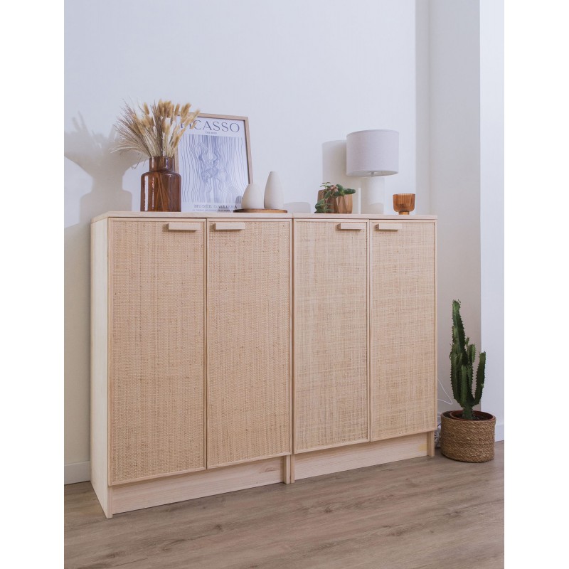 Buffet en raphia et en bois naturel AURA