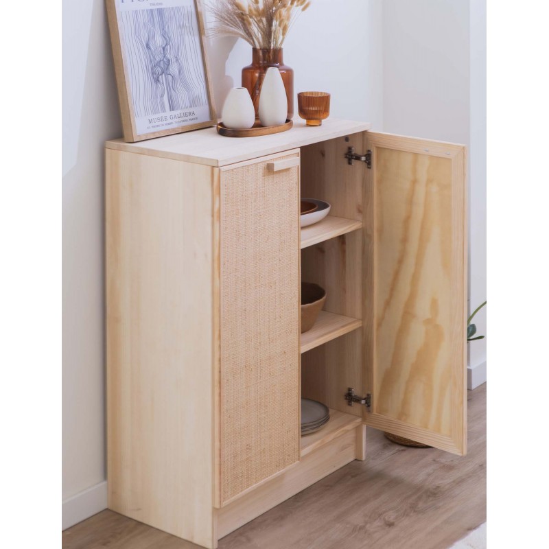 Buffet en raphia et en bois naturel AURA