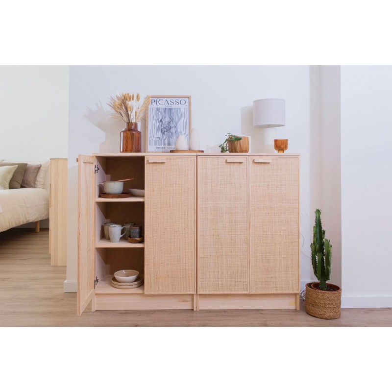 Buffet en raphia et en bois naturel AURA