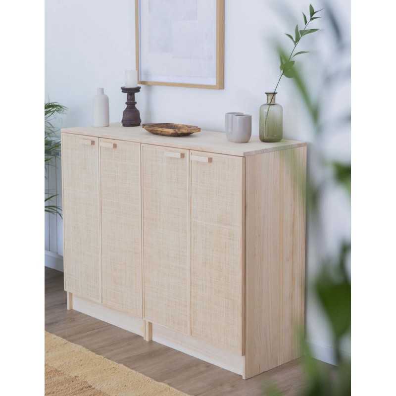 Buffet en raphia et en bois naturel AURA