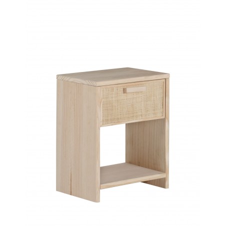 Table de chevet en raphia et en bois naturel AURA