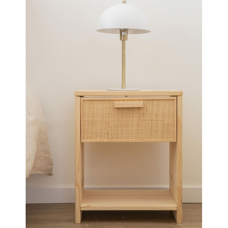Table de chevet en raphia et en bois naturel AURA