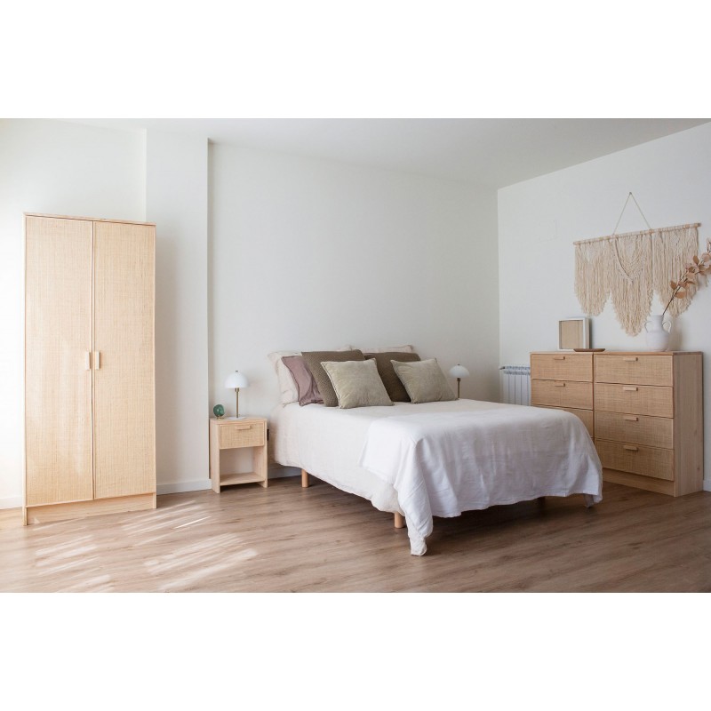Table de chevet en raphia et en bois naturel AURA