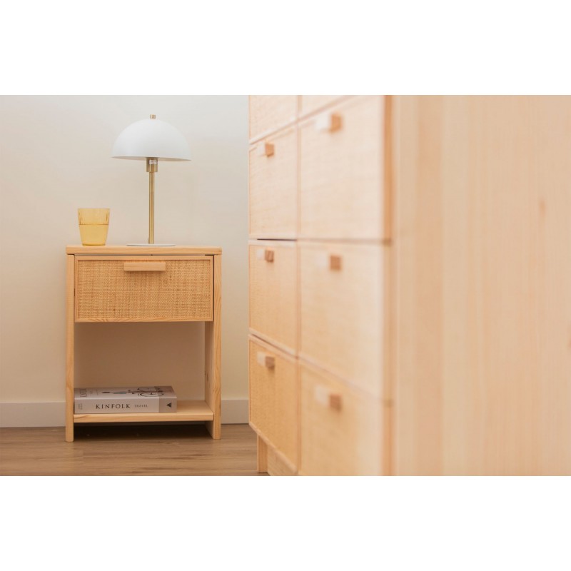 Table de chevet en raphia et en bois naturel AURA