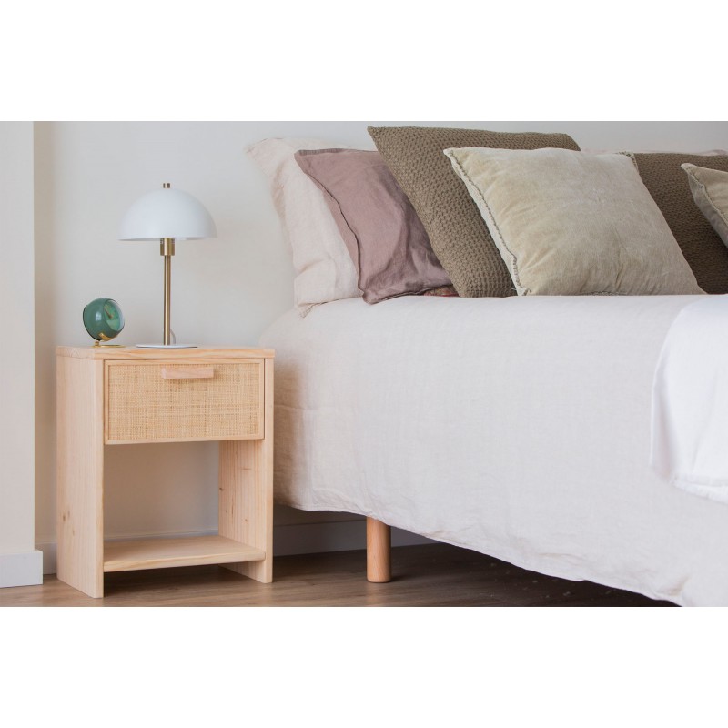 Table de chevet en raphia et en bois naturel AURA