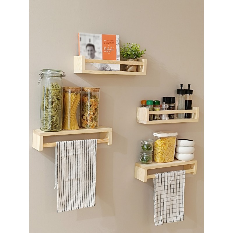 Étagère à épices en bois LONGUE, 40 cm de large