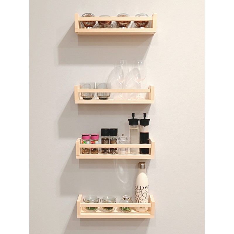 Étagère à épices en bois LONGUE, 40 cm de large