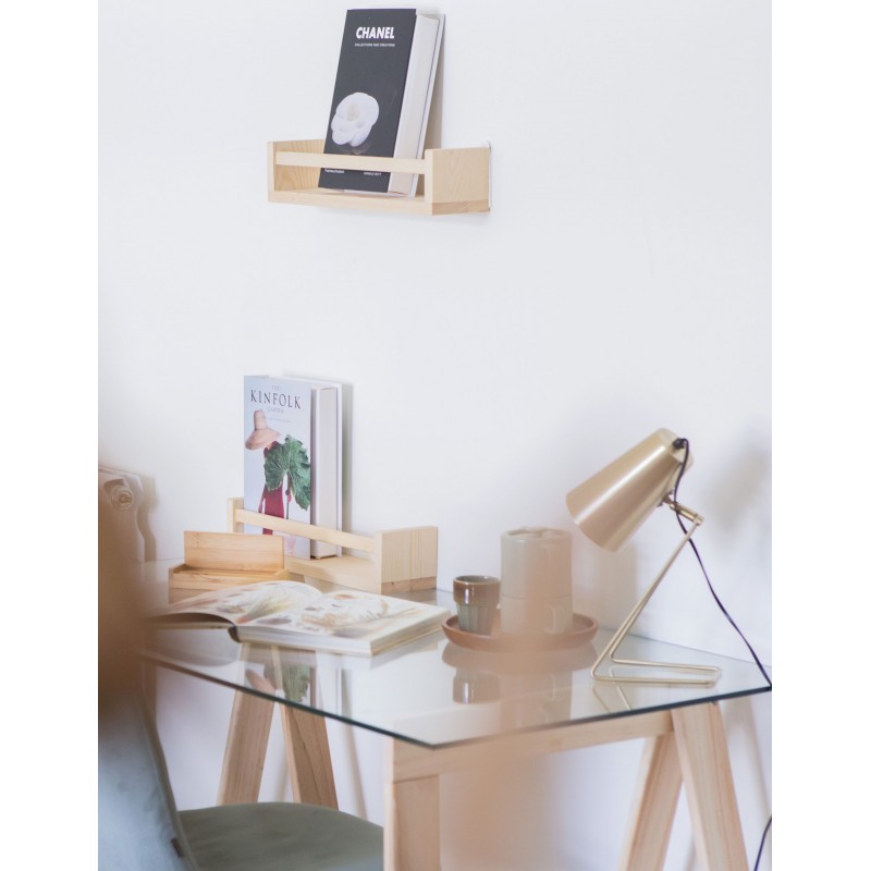 Bureau en verre GLAM avec plateau en verre 120×60 cm et pieds en bois