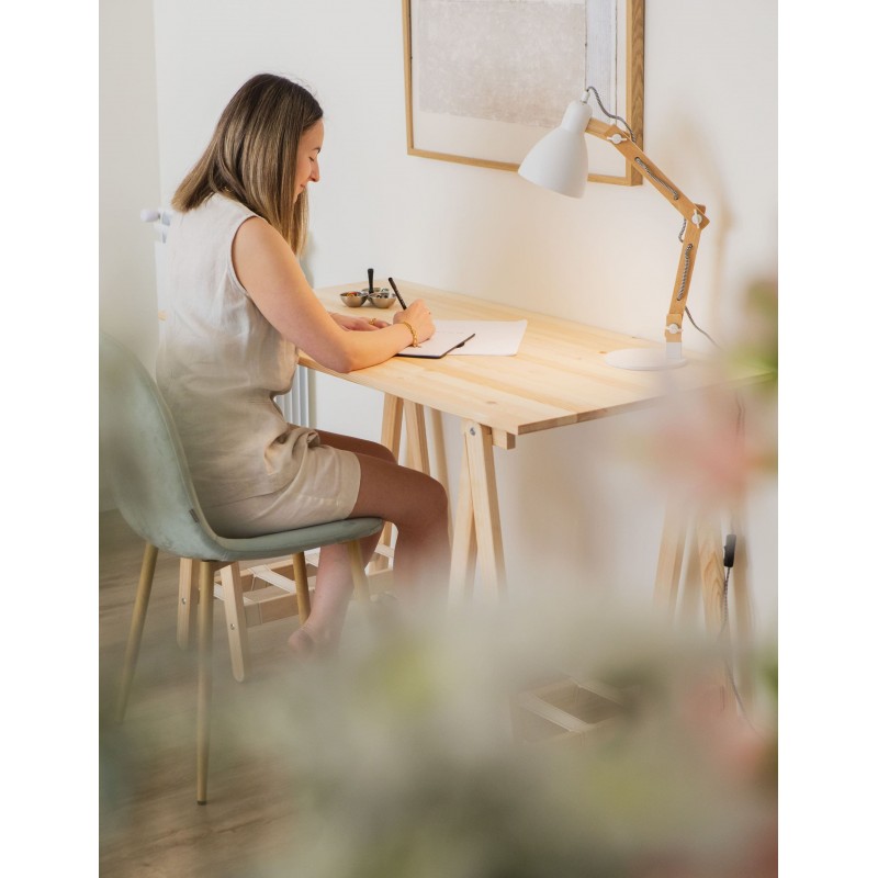 Bureau ANCORA avec plateau en bois 120×60 cm et pieds en bois et textile.