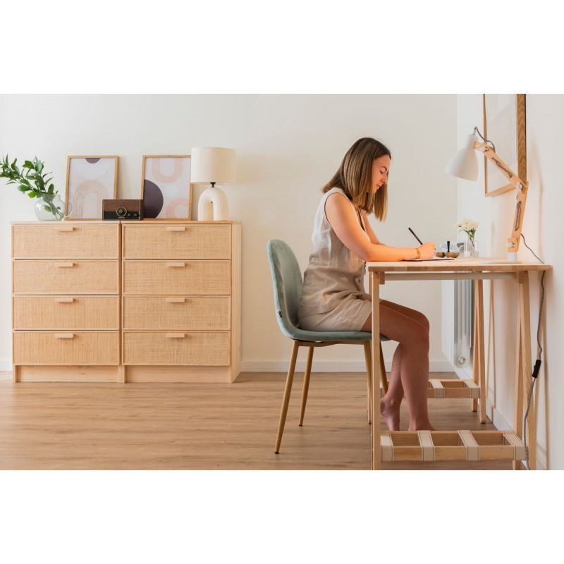 Bureau ANCORA avec plateau en bois 120×60 cm et pieds en bois et textile.