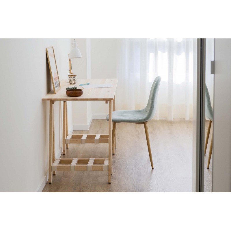 Bureau ANCORA avec plateau en bois 120×60 cm et pieds en bois et textile.