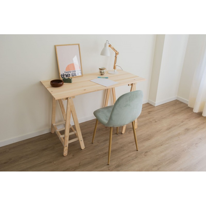 Bureau ANCORA avec plateau en bois 120×60 cm et pieds en bois et textile.