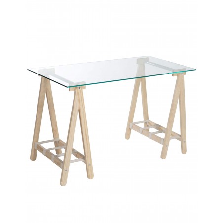 Bureau ANCORA avec plateau en verre 120×60 cm et pieds en bois et textile