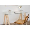Bureau ANCORA avec plateau en verre 120×60 cm et pieds en bois et textile