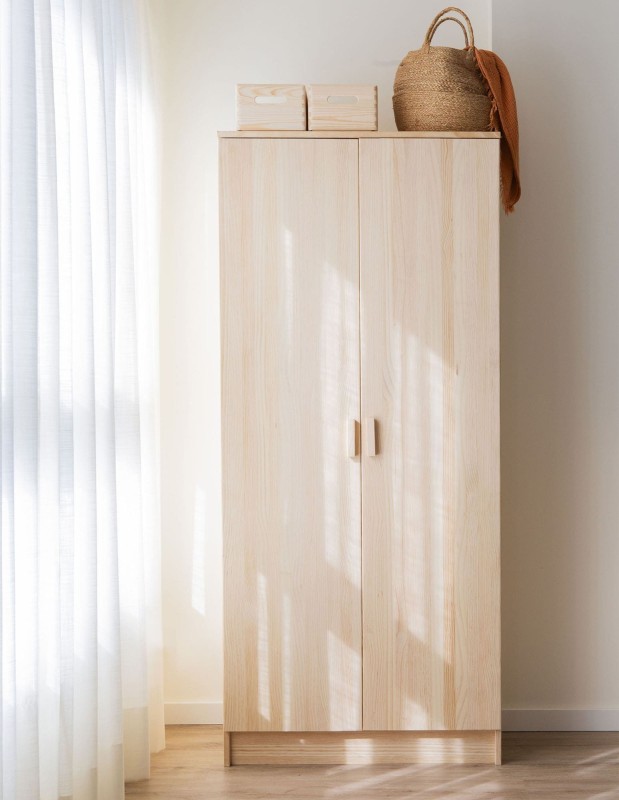 Armoire en pin VITA avec tringle et 2 étagères, 80x48x180 cm