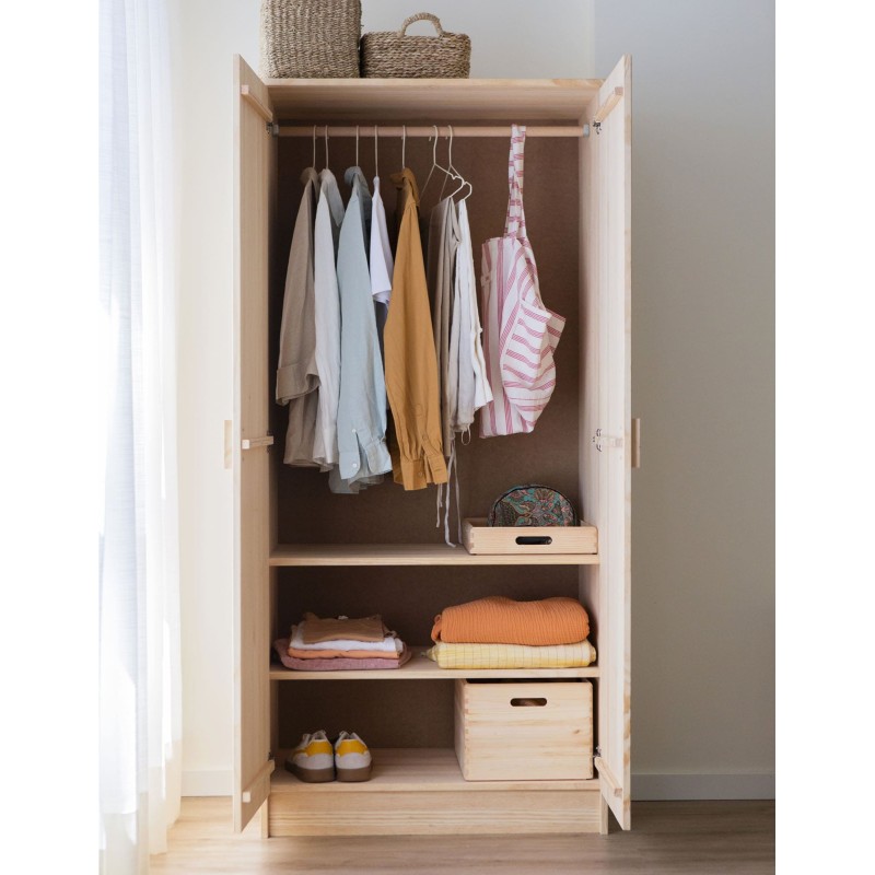 Armoire en pin VITA avec tringle et 2 étagères, 80x48x180 cm