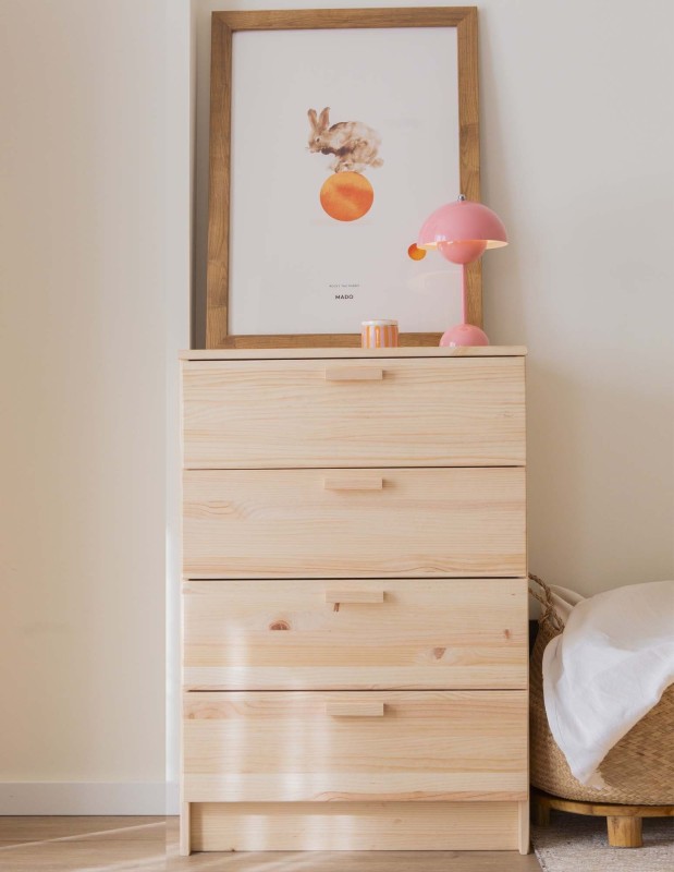 Commode en pin VITA avec 4 tiroirs