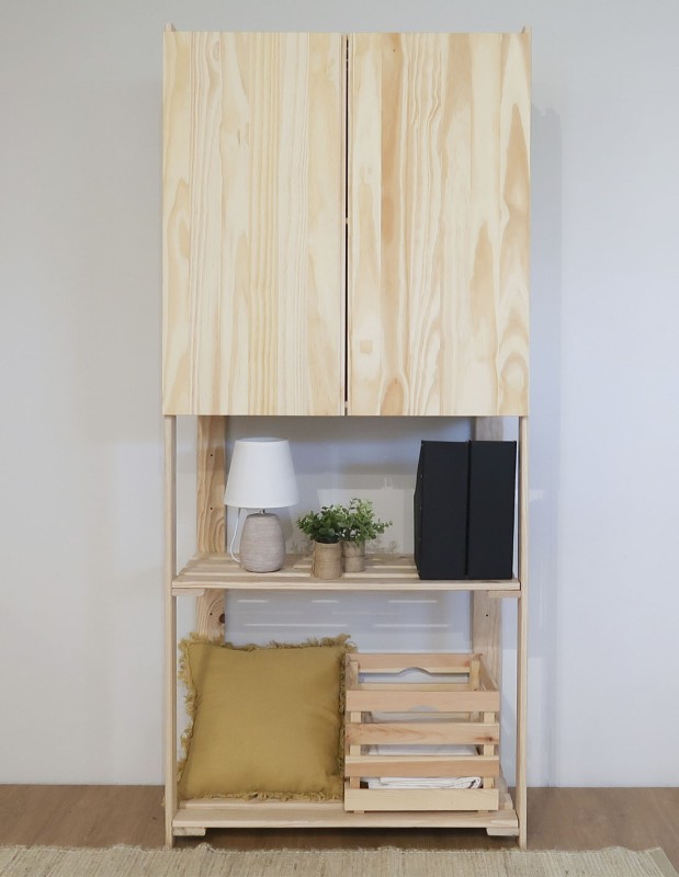 Étagère à 5 tablettes avec grande armoire en bois NOVA, 174,5 x 76,5 x 38,5 cm