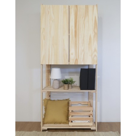 Étagère à 5 tablettes avec grande armoire en bois NOVA, 174,5 x 76,5 x 38,5 cm