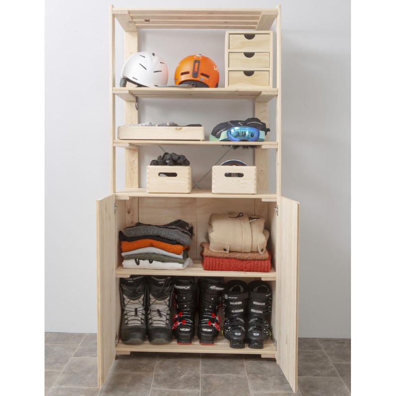Étagère à 5 tablettes avec grande armoire en bois NOVA, 174,5 x 76,5 x 38,5 cm