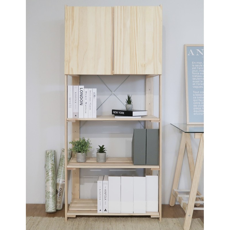 Étagère à 5 tablettes avec petite armoire en bois NOVA, 174,5 x 76,5 x 38,5 cm