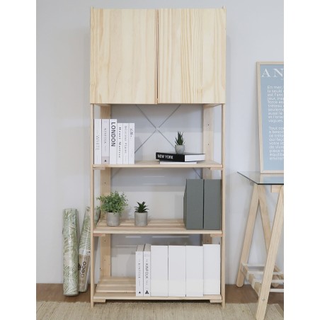 Étagère à 5 tablettes avec petite armoire en bois NOVA, 174,5 x 76,5 x 38,5 cm