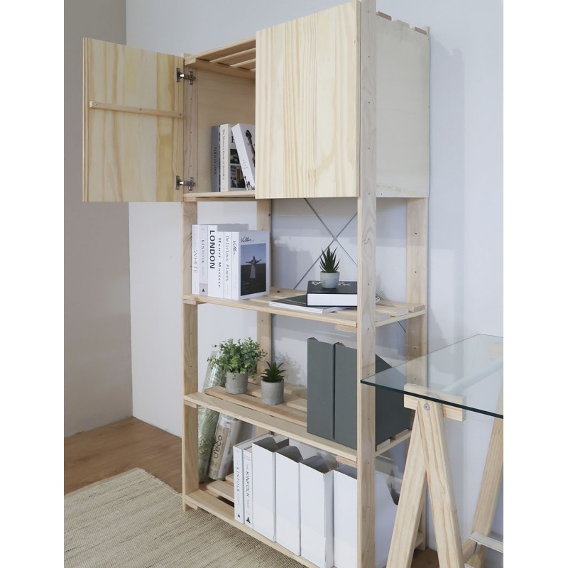 Étagère à 5 tablettes avec petite armoire en bois NOVA, 174,5 x 76,5 x 38,5 cm