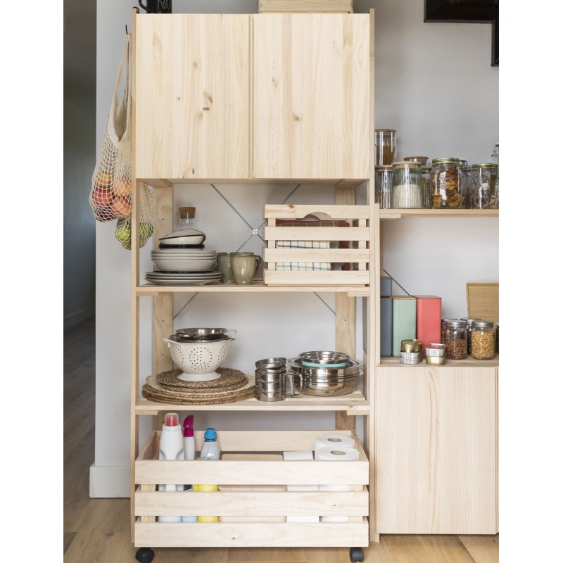 Étagère à 5 tablettes avec petite armoire en bois NOVA, 174,5 x 76,5 x 38,5 cm
