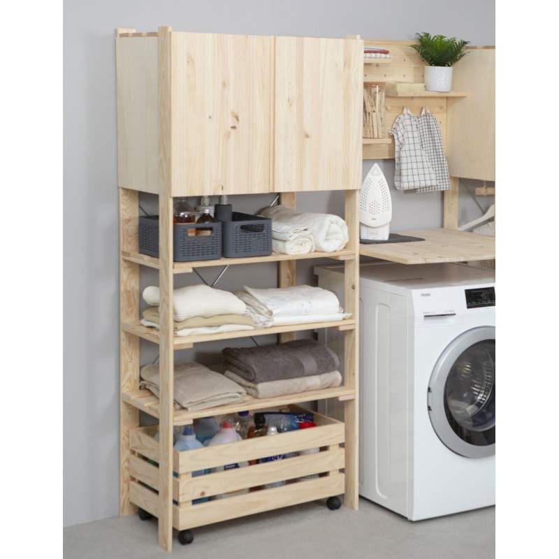 Étagère à 5 tablettes avec petite armoire en bois NOVA, 174,5 x 76,5 x 38,5 cm