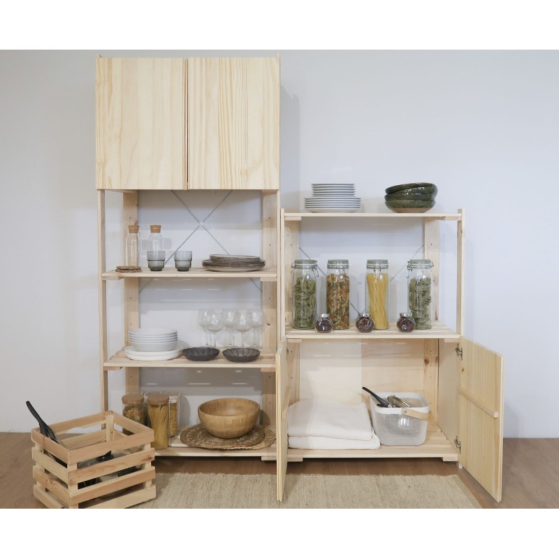Étagère à 5 tablettes avec petite armoire en bois NOVA, 174,5 x 76,5 x 38,5 cm