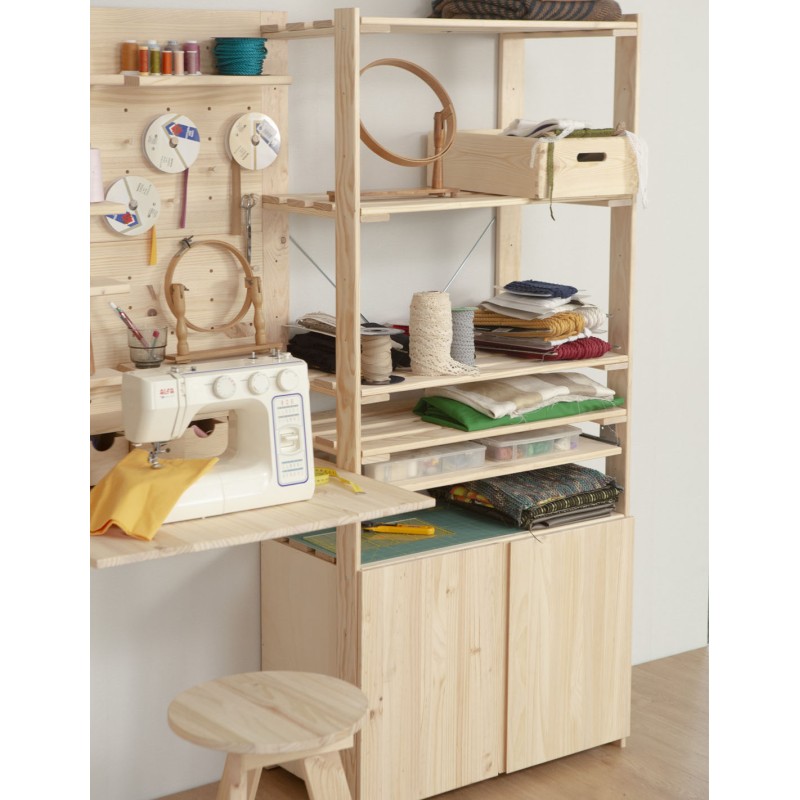 Étagère à 5 tablettes avec petite armoire en bois NOVA, 174,5 x 76,5 x 38,5 cm