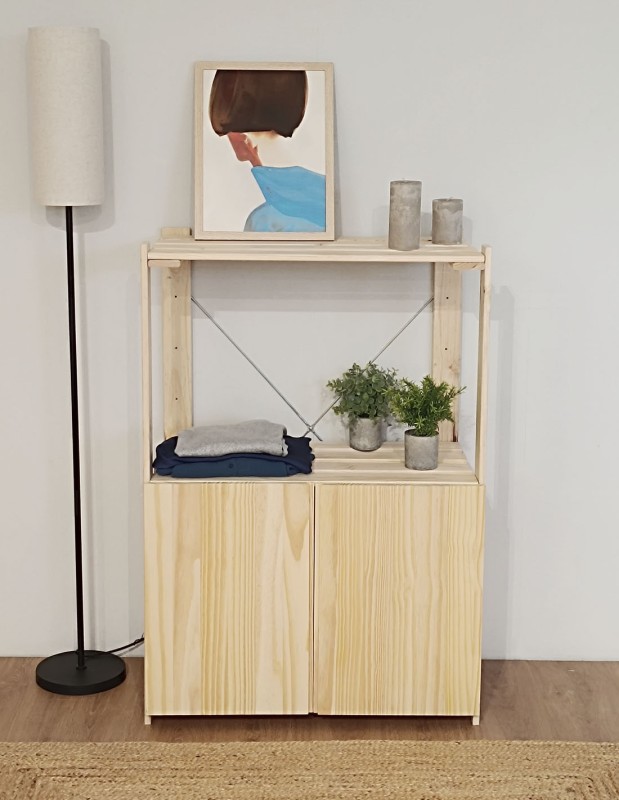 Étagère à 3 tablettes avec petite armoire en bois NOVA, 110 x 76,5 x 38,5 cm