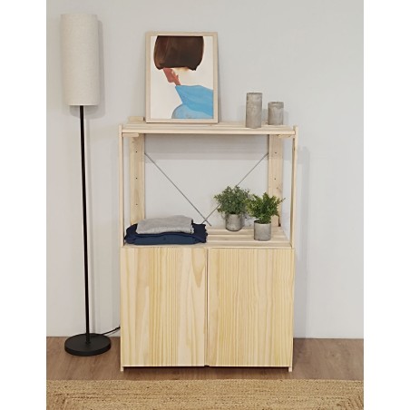 Étagère à 3 tablettes avec petite armoire en bois NOVA, 110 x 76,5 x 38,5 cm