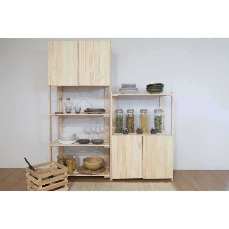 Étagère à 3 tablettes avec petite armoire en bois NOVA, 110 x 76,5 x 38,5 cm